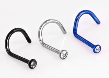 Tilum 20g Nostril Screw PVD Black Titanium w/ Martini Bezel-Set Jewel - Price Per 1