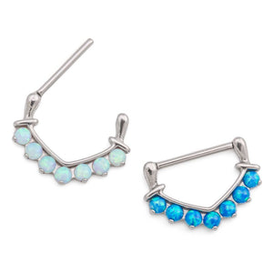 14g Seven Opal V-Shaped Steel Nipple Clicker