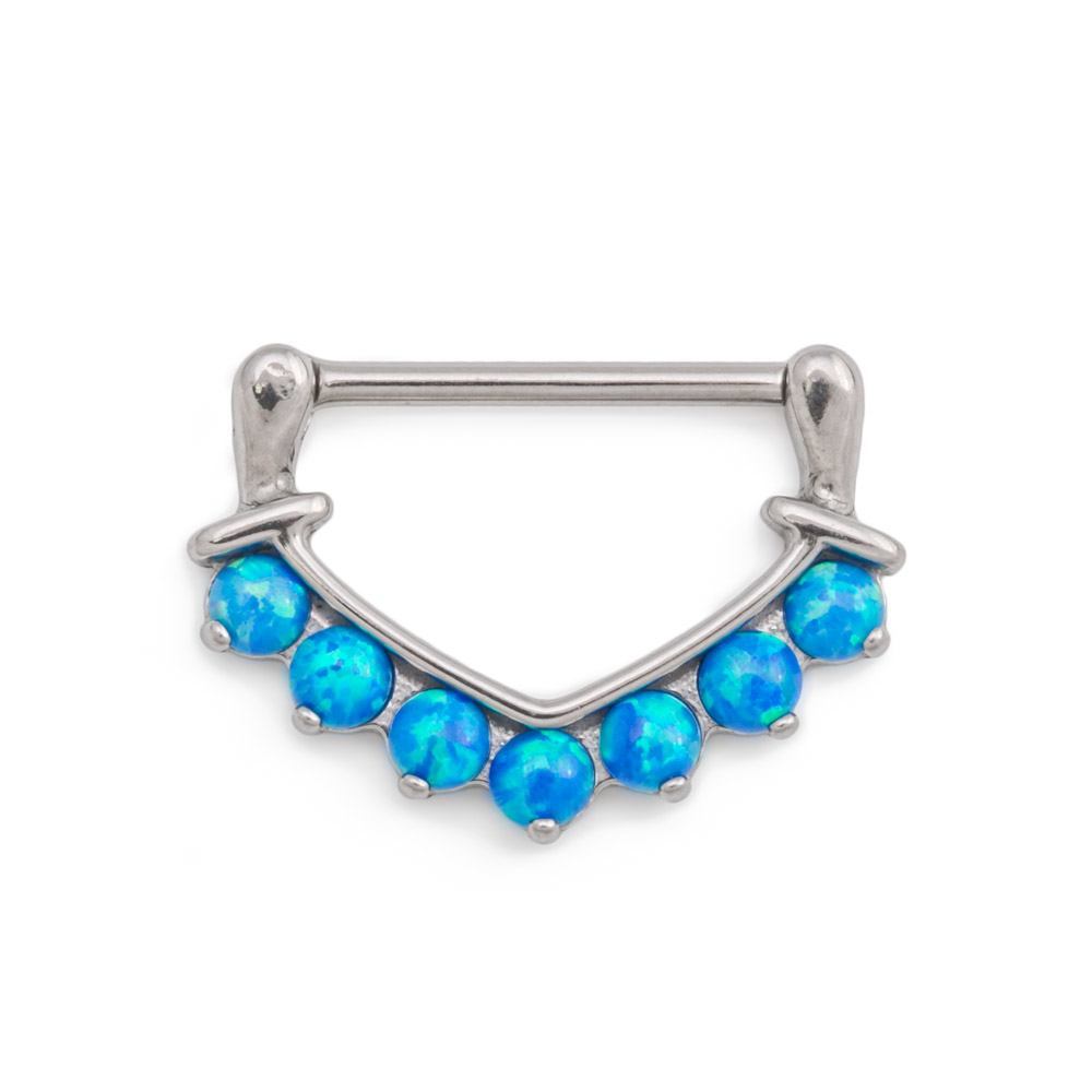 14g Seven Opal V-Shaped Steel Nipple Clicker