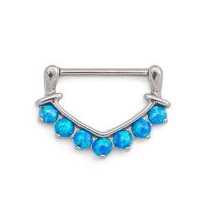 14g Seven Opal V-Shaped Steel Nipple Clicker