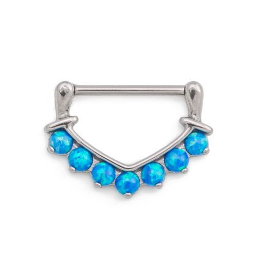 14g Seven Opal V-Shaped Steel Nipple Clicker