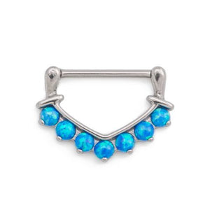 14g Seven Opal V-Shaped Steel Nipple Clicker