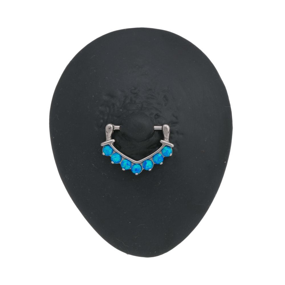 14g Seven Opal V-Shaped Steel Nipple Clicker