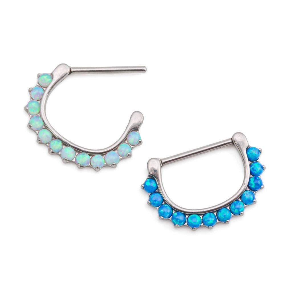 14g Twelve Opal Steel Nipple Clicker