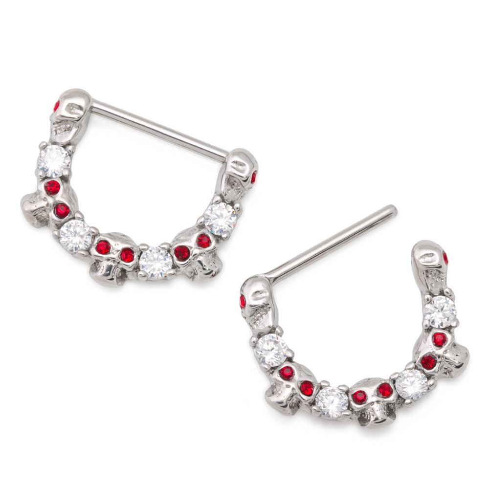 14g Skull Steel Nipple Clicker with Crystals — Price Per 1