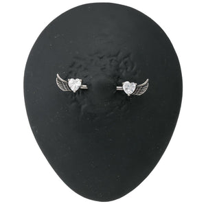 14g 9/16” Winged Crystal Heart Steel Nipple Barbell — Price Per 1