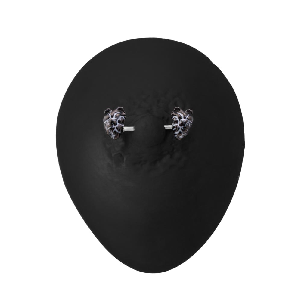 14g 1/2” PVD Black Anatomical Hearts Steel Nipple Barbell — Price Per 1