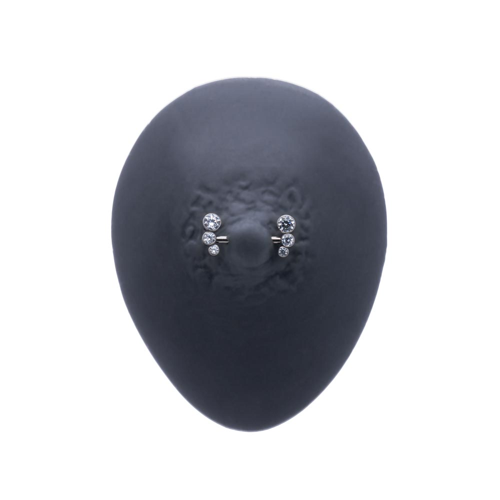 Three-Gem Cluster Nipple Barbell - Threadless