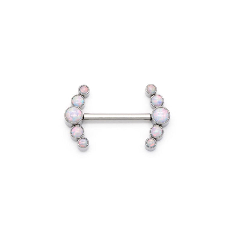 White Opal Curved Cluster Titanium Nipple Barbell - Threadless