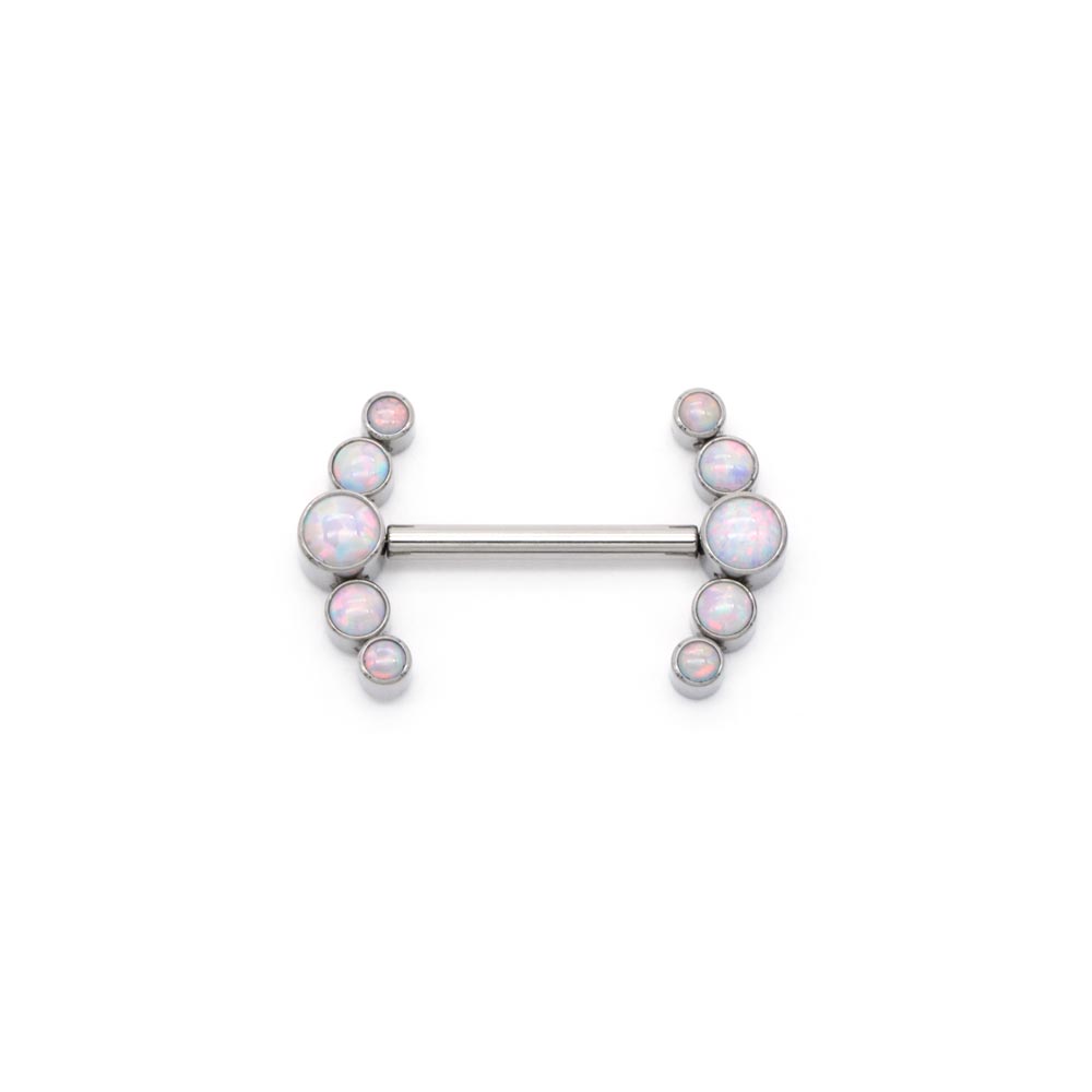 White Opal Curved Cluster Titanium Nipple Barbell - Threadless