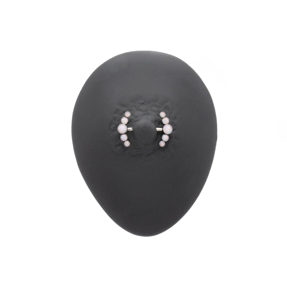White Opal Curved Cluster Titanium Nipple Barbell - Threadless