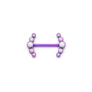 White Opal Curved Cluster Titanium Nipple Barbell - Threadless