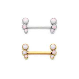 White Opal Cluster Titanium Nipple Barbell - Threadless