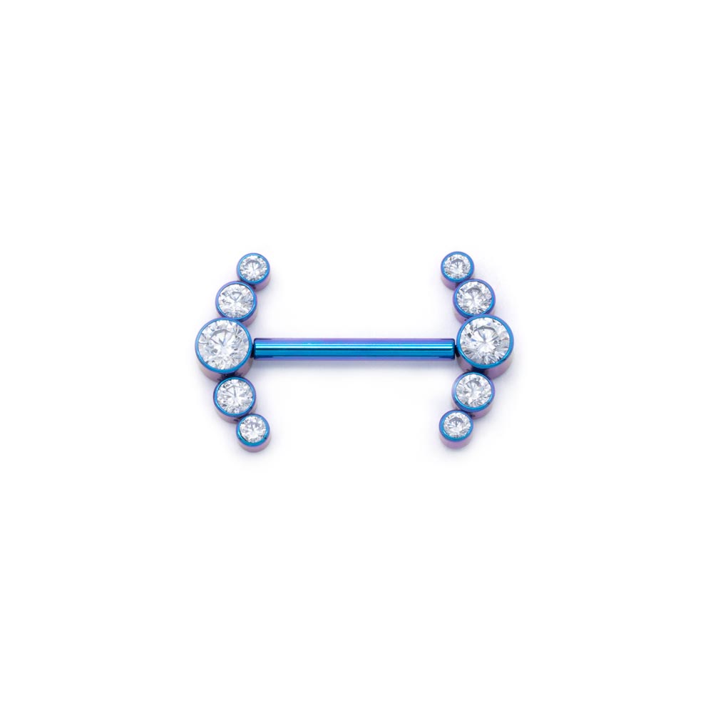 Curved Gem Cluster Titanium Nipple Barbell - Threadless