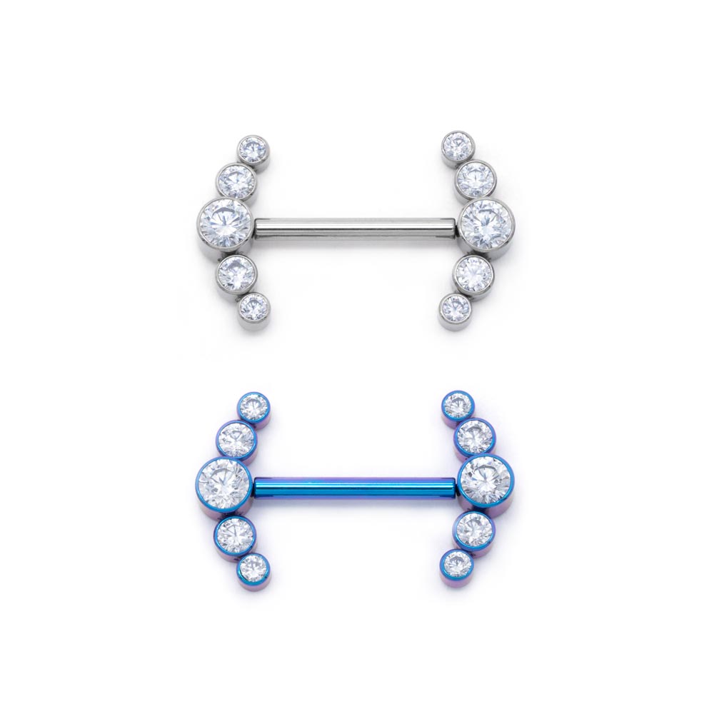 Curved Gem Cluster Titanium Nipple Barbell - Threadless