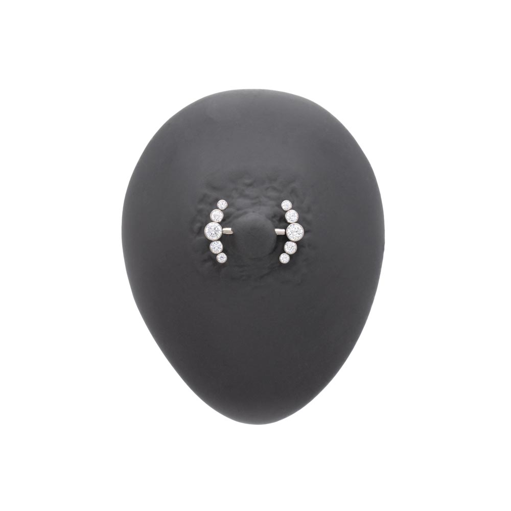 Curved Gem Cluster Titanium Nipple Barbell - Threadless