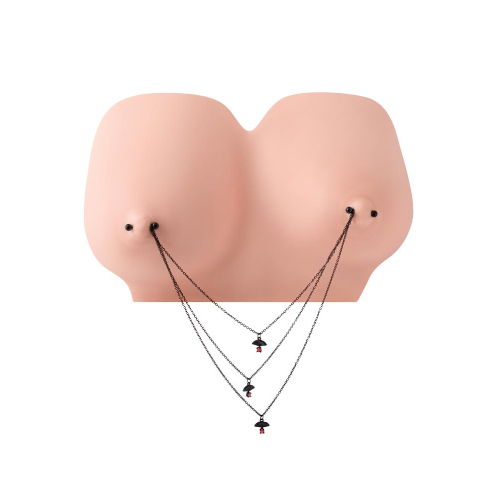 14g Oriental Fan Black PVD Tiered Chain Nipple Jewelry — Price Per Set