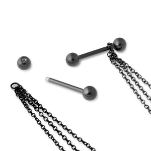 14g Oriental Fan Black PVD Tiered Chain Nipple Jewelry — Price Per Set