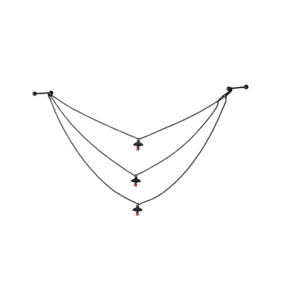 14g Oriental Fan Black PVD Tiered Chain Nipple Jewelry — Price Per Set