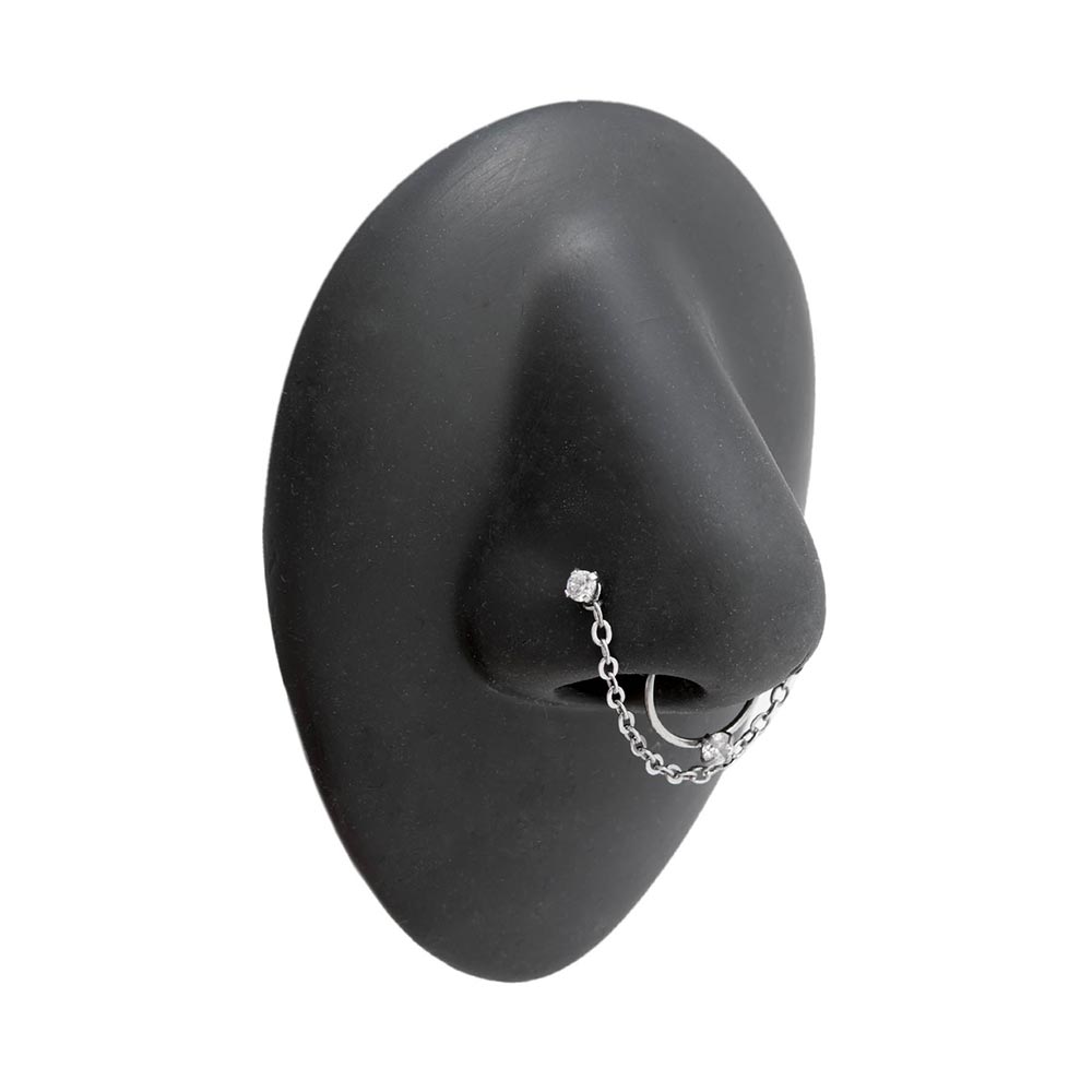 20g 1/4” Crystal Nose Bone Chain and Ring Jewelry Set