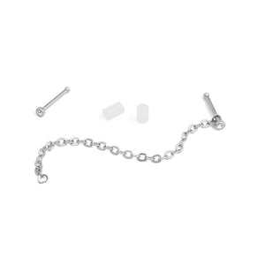20g 1/4” Crystal Nose Bones with Chain — Set of Two Pairs