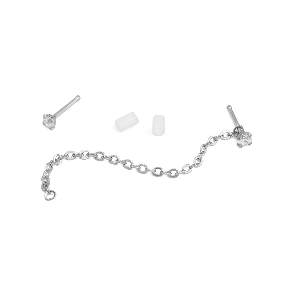 20g 1/4” Crystal Nose Bones with Chain — Set of Two Pairs