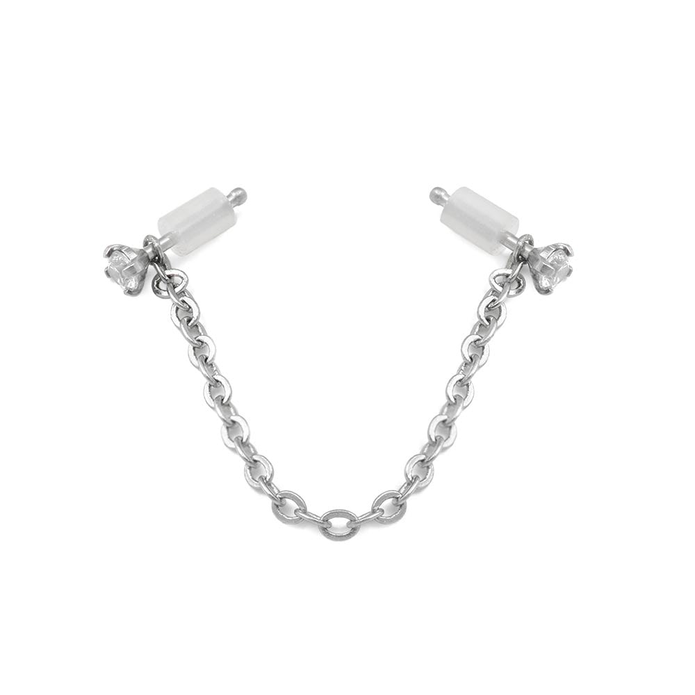 20g 1/4” Crystal Nose Bones with Chain — Set of Two Pairs