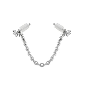 20g 1/4” Crystal Nose Bones with Chain — Set of Two Pairs