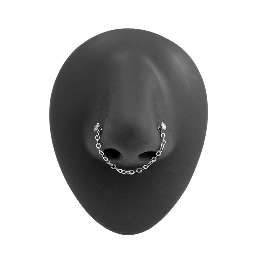 20g 1/4” Crystal Nose Bone Jewelry Set — One Pair with Chain Plus Two Studs