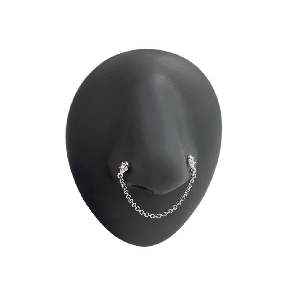 20g 1/4” Rhodium Plated Crystal Wallflower Nose Bones with Chain
