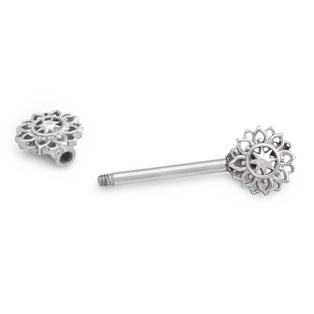 14g 9/16” Geometric Sunflower Steeel Nipple Barbell — Price Per 1