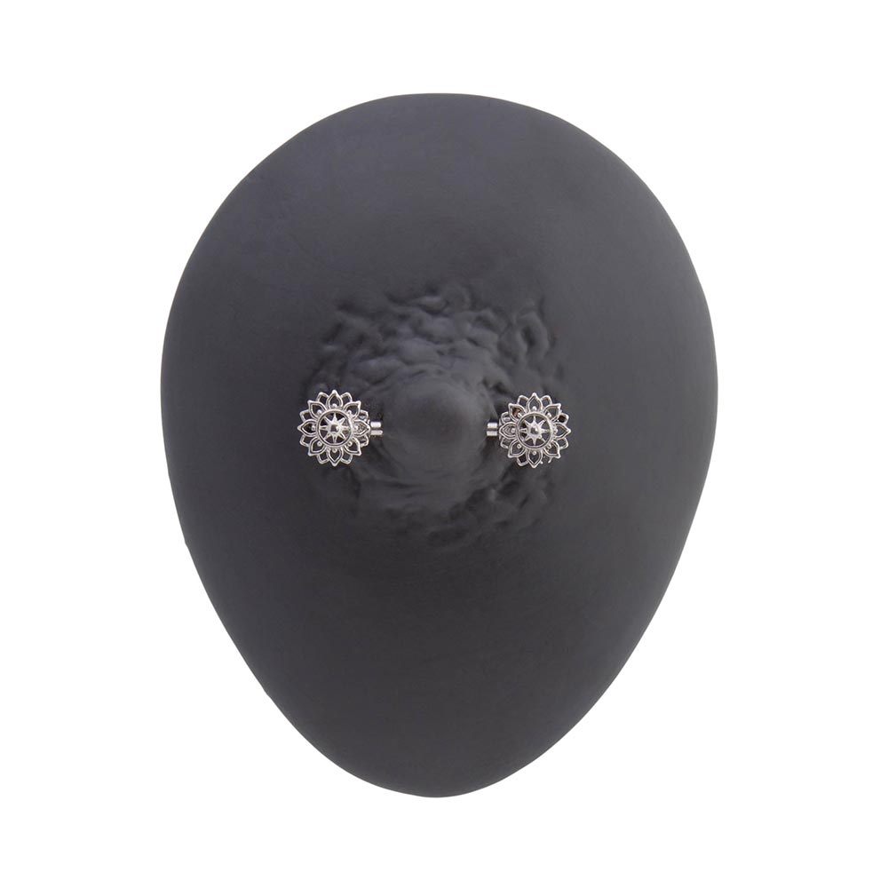 14g 9/16” Geometric Sunflower Steeel Nipple Barbell — Price Per 1