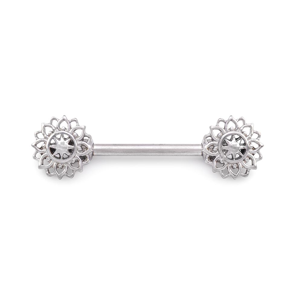 14g 9/16” Geometric Sunflower Steeel Nipple Barbell — Price Per 1