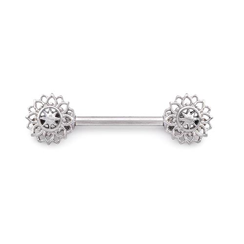 14g 9/16” Geometric Sunflower Steeel Nipple Barbell — Price Per 1