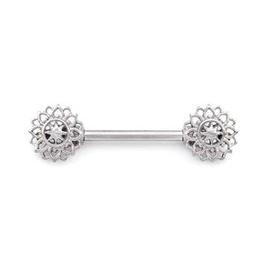 14g 9/16” Geometric Sunflower Steeel Nipple Barbell — Price Per 1