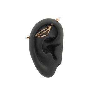 14g 1-1/2” Chained White Opal PVD Gold Cone Ear Jewelry