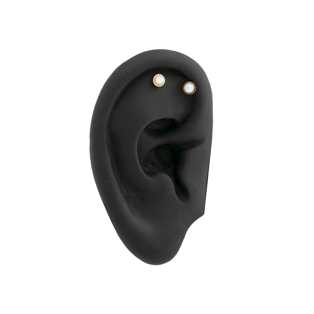 14g 1-1/2” Chained White Opal PVD Gold Cone Ear Jewelry