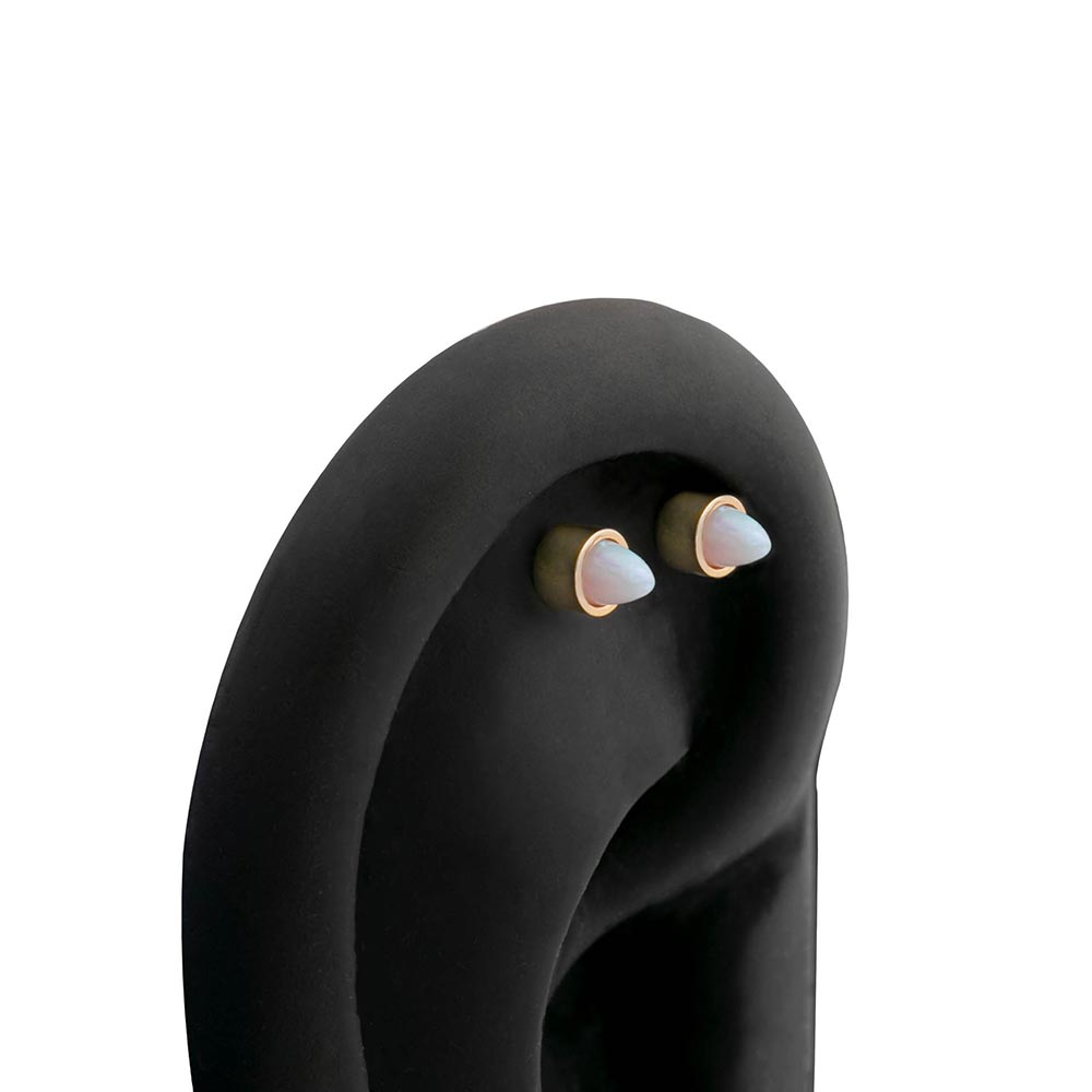 14g 1-1/2” Chained White Opal PVD Gold Cone Ear Jewelry