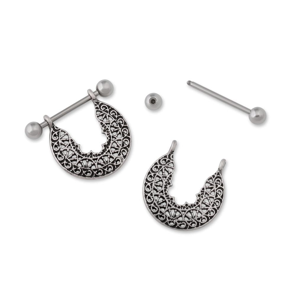 14g 13mm Antiqued Art Deco Nipple Shield Jewelry — Price Per 1
