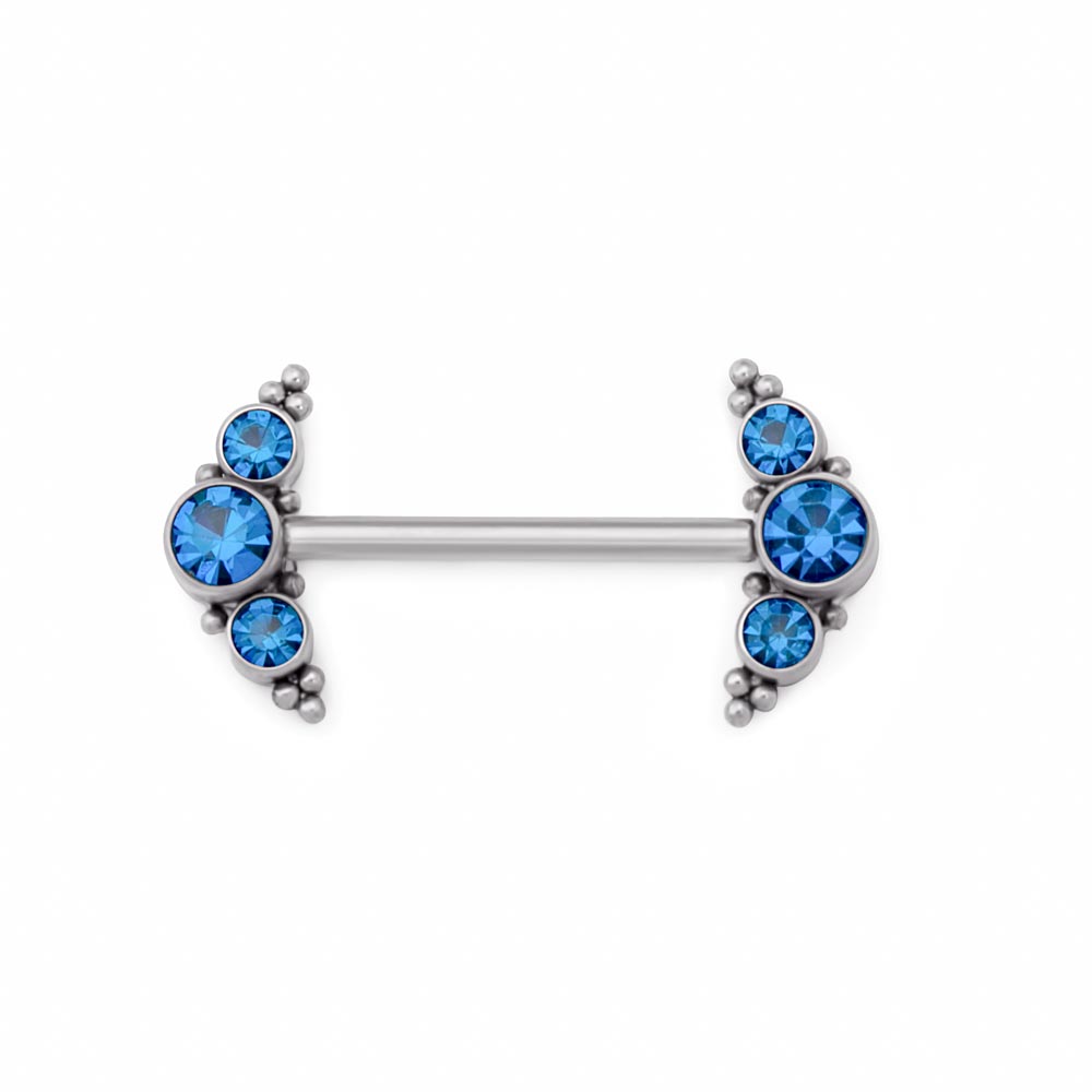 Curved Micron Beaded Cluster Titanium Nipple Barbell - Threaded
