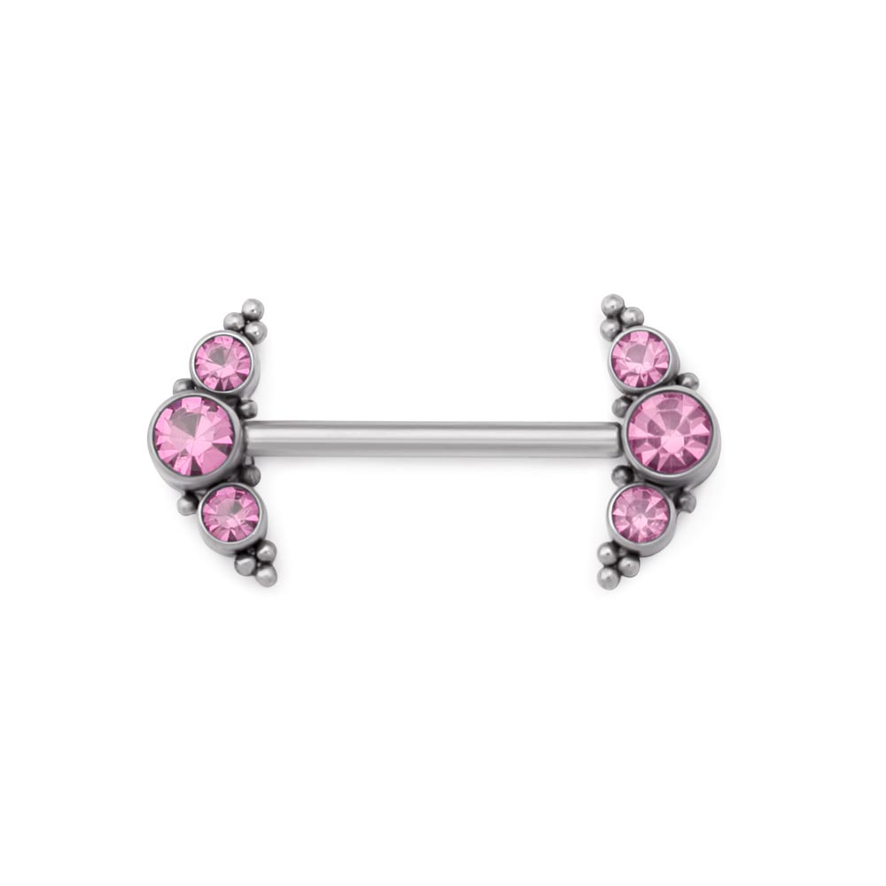Curved Micron Beaded Cluster Titanium Nipple Barbell - Threaded