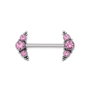 Curved Micron Beaded Cluster Titanium Nipple Barbell - Threaded