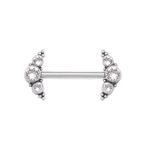 Curved Micron Beaded Cluster Titanium Nipple Barbell - Threaded