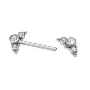 Curved Micron Beaded Cluster Titanium Nipple Barbell - Threaded