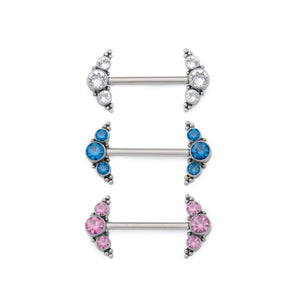 Curved Micron Beaded Cluster Titanium Nipple Barbell - Threaded