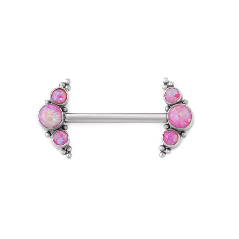 Curved Micron Beaded Cluster Titanium Nipple Barbell - Threaded