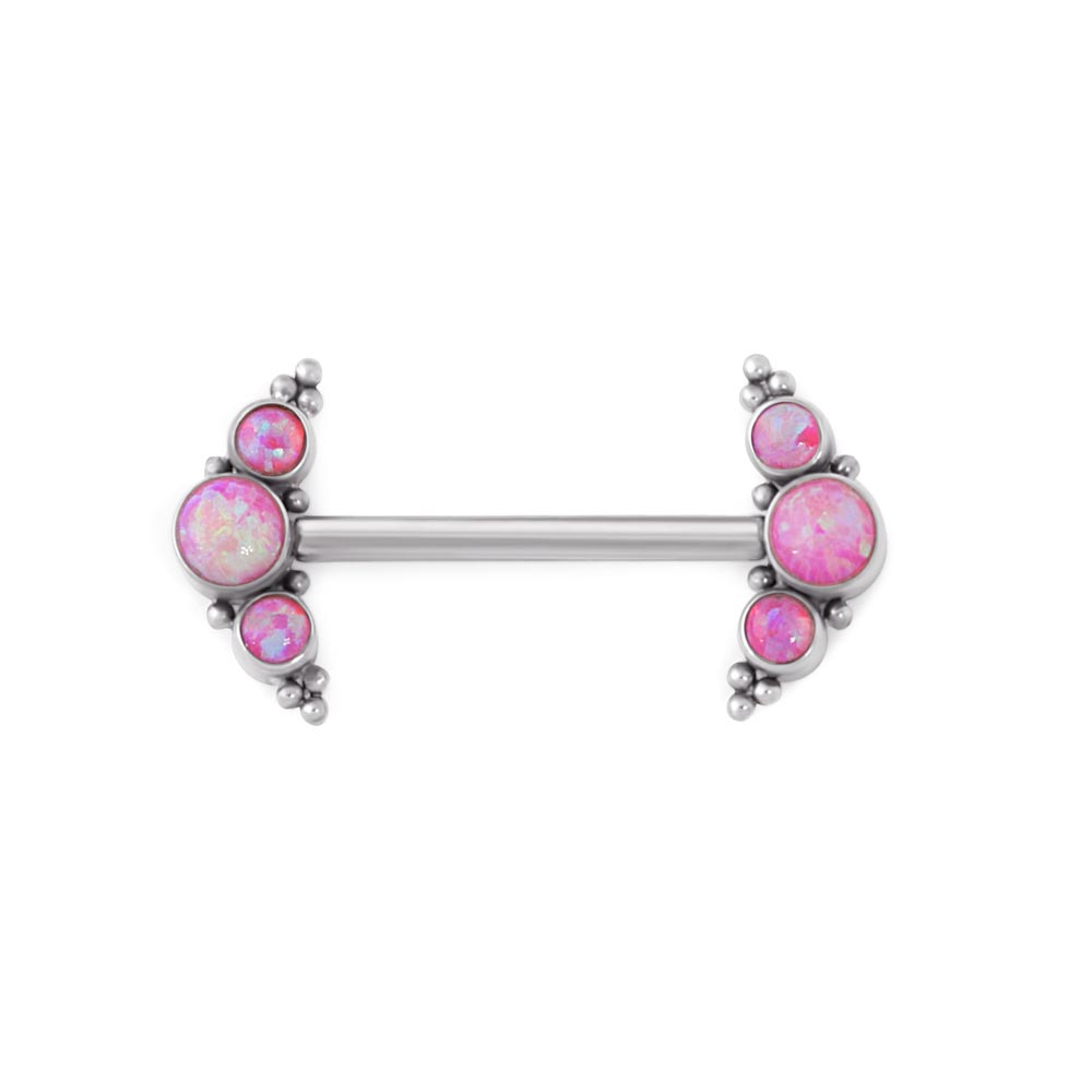 Curved Micron Beaded Cluster Titanium Nipple Barbell - Threaded