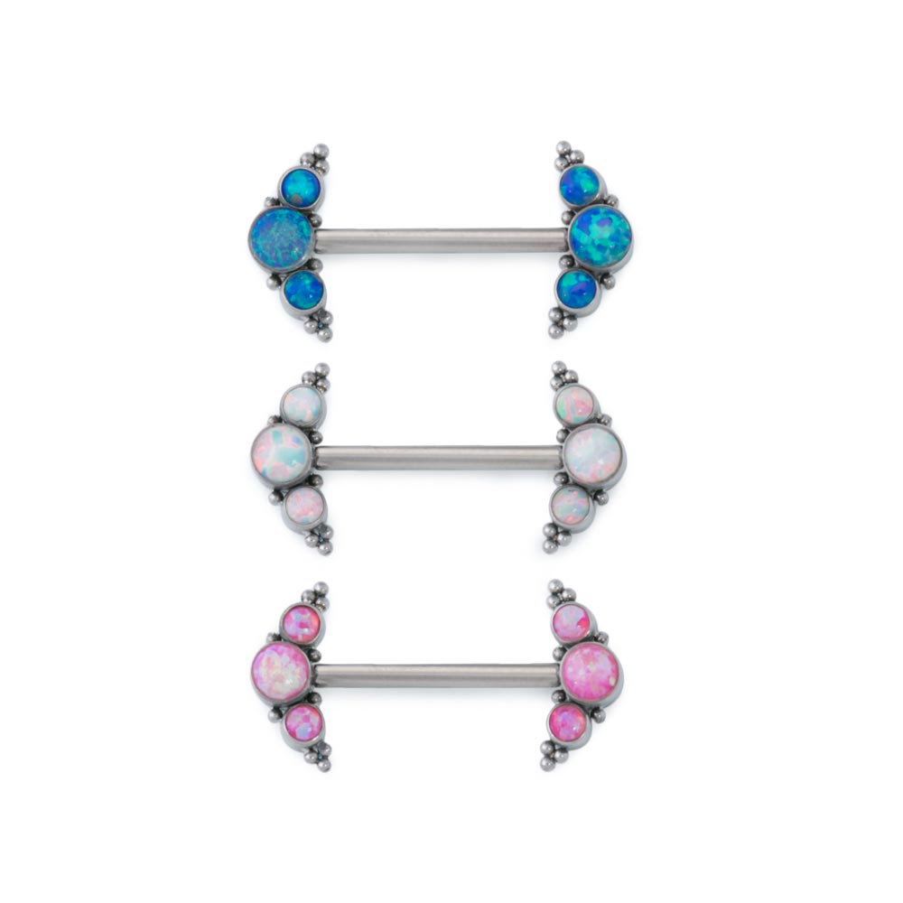 Curved Micron Beaded Cluster Titanium Nipple Barbell - Threaded