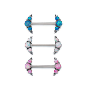 Curved Micron Beaded Cluster Titanium Nipple Barbell - Threaded