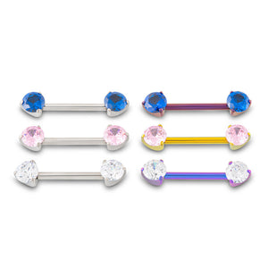 Prong-Set Gem Titanium Nipple Barbell - Threadless